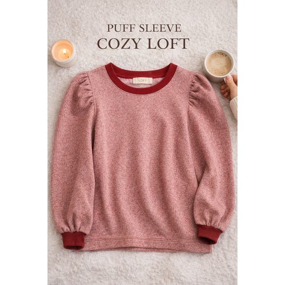 LOFT The Original Tops - LOFT Puff Sleeve Sweatshirt Pink Heather Cozy Top Medium
